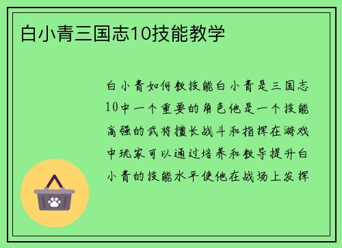 白小青三国志10技能教学